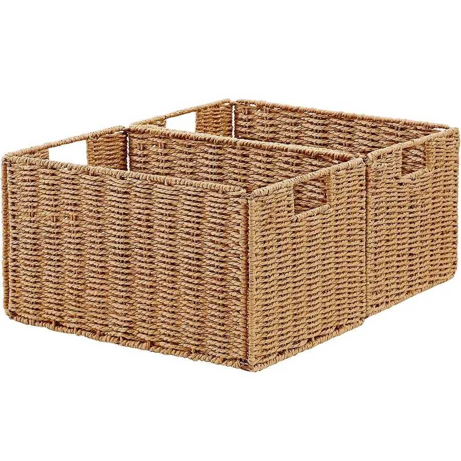 

Wicker Storage Basket, Set of 2 HandWoven Paper Rope Wicker Basket, Small Storage Baskets for Organizing Toilet Paper Basket, F