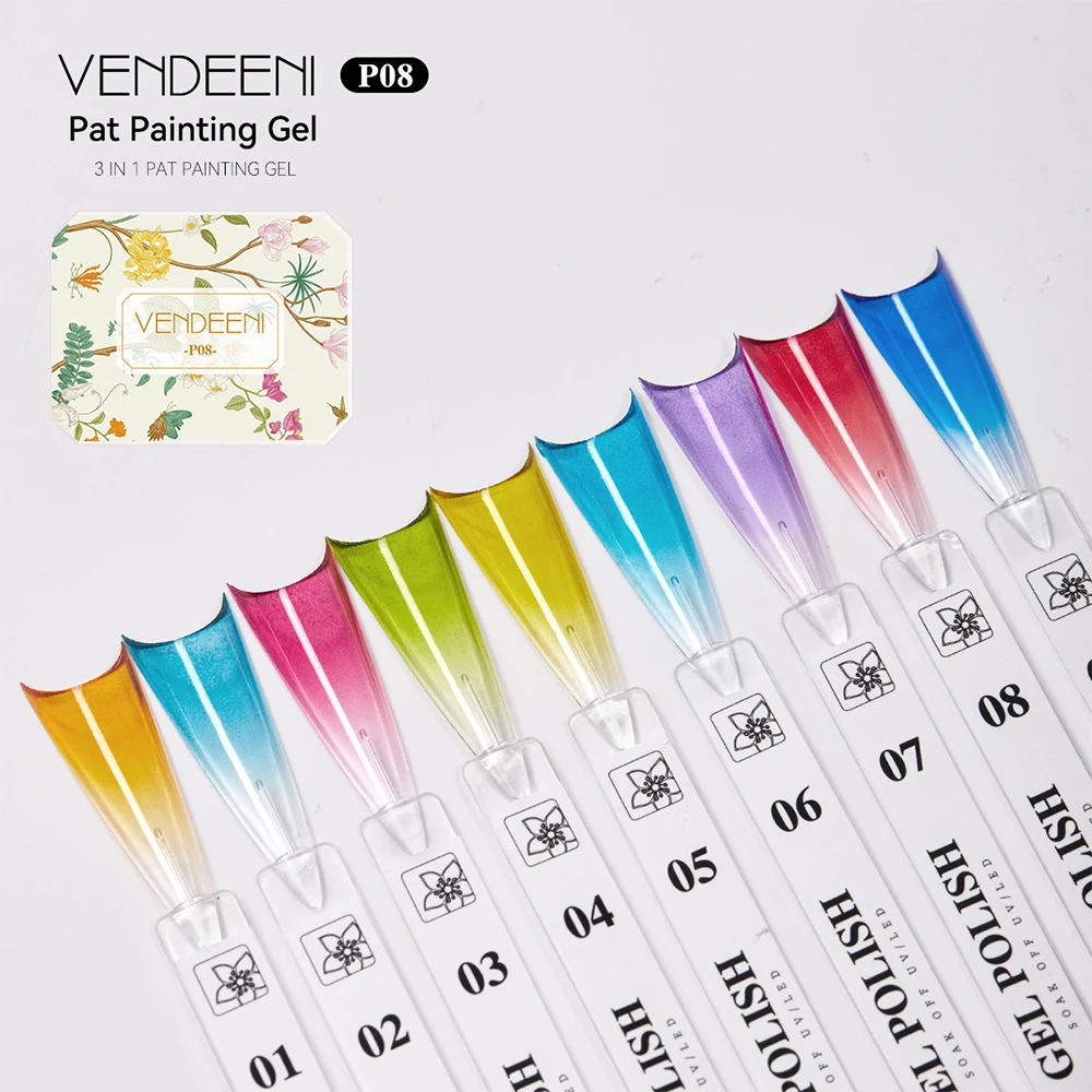 Vendeeni 9 Farben Patting Painting Gel Nagellack UV LED Soak Off Gel Lack Gradient Pat Gel Palette Blooming Transfer Design – Detail 26