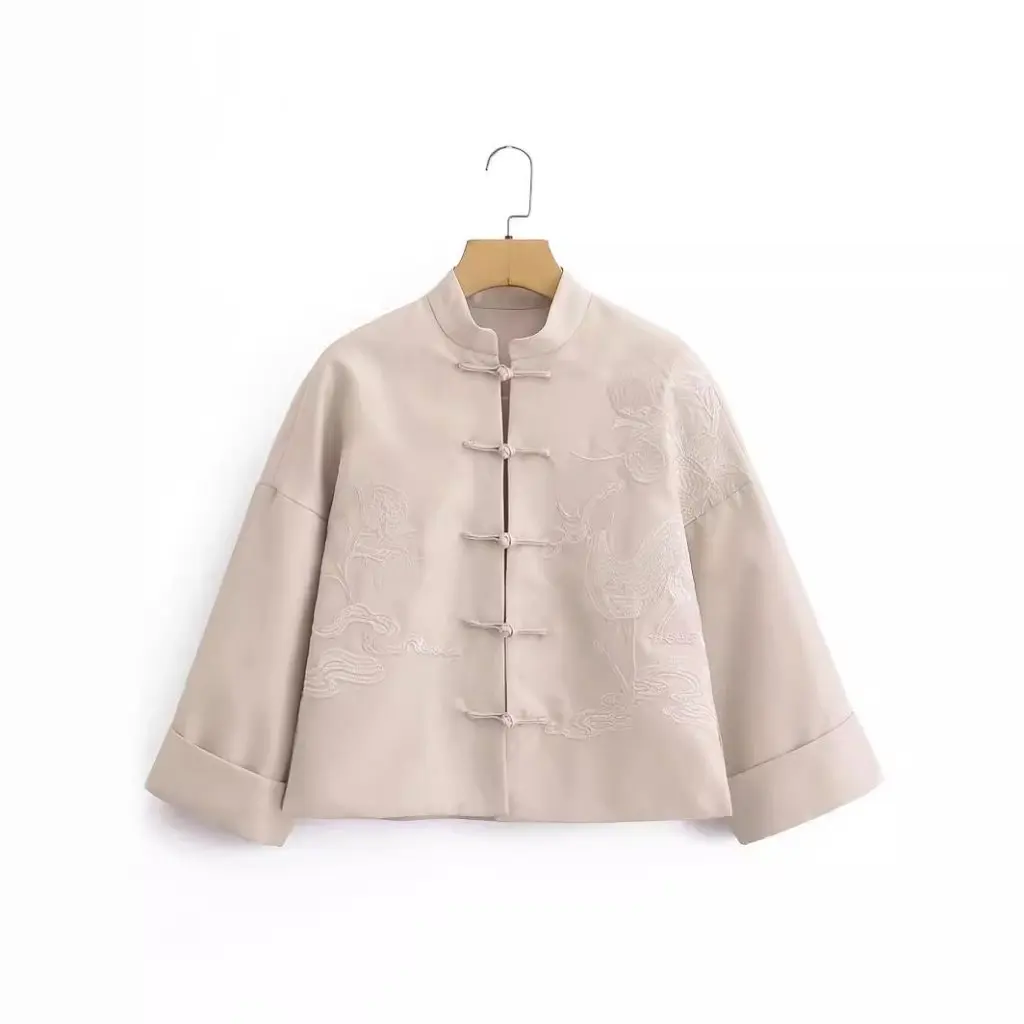 

Палевая куртка с вышивкой в корейском стиле, женская одежда 65MR-240309, весенняя пряжка в китайском стиле, Новое поступление