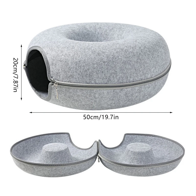 Round Tunnel Bed Felt Toy with Peephole Tube House for Kitten Small Pet