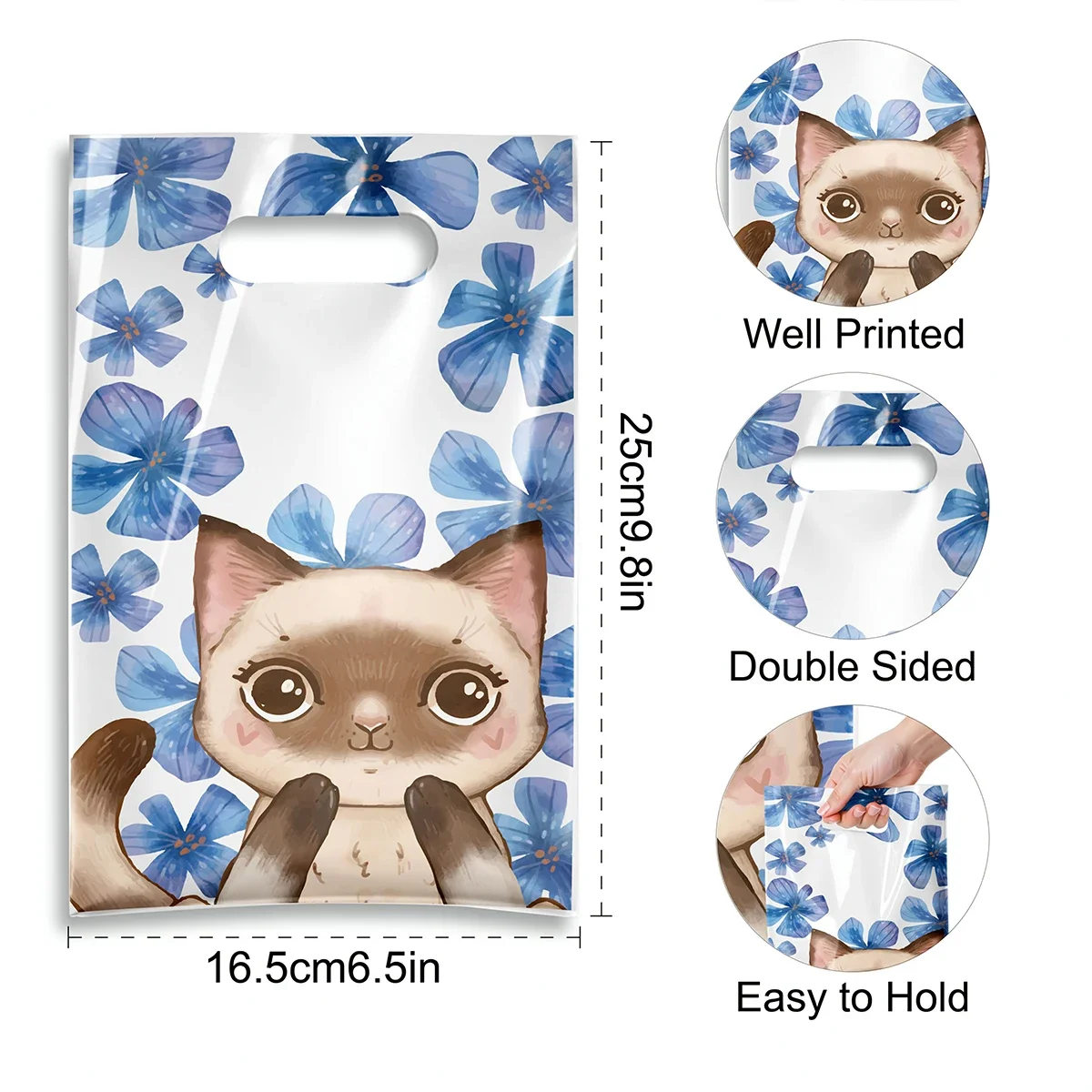 50 Stück Taschen mit Katzenmuster-Griff, 4 verschiedene Stile, schöne Cartoon-Katzen-Geschenktüten, ideal für Partys, Geschenkverpackungen und andere Veranstaltungen – Detail 2