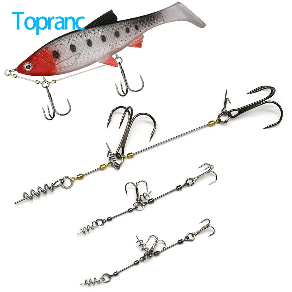 Topranc 3Size Bauchhaken Stinger Rig für Softbait Pike Doppel Angelhaken Korkschraube Shad Spin Rig Tackle Pesca