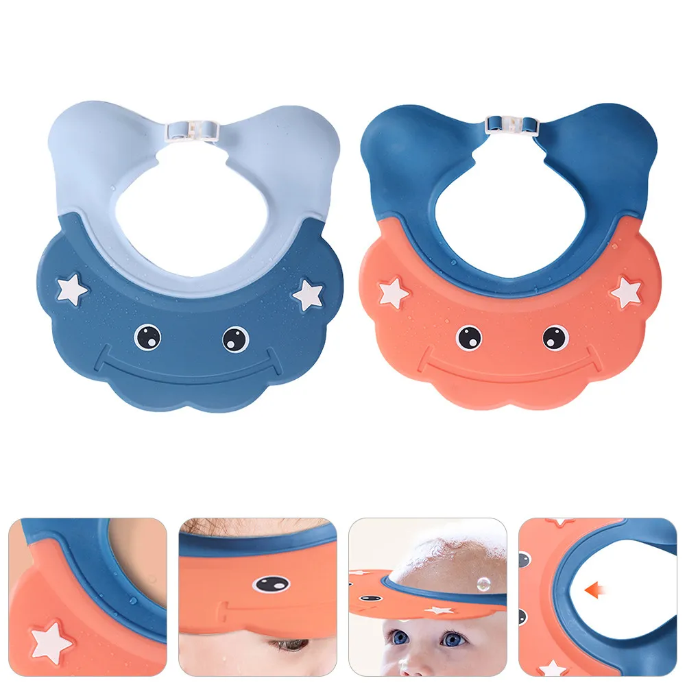 2Pcs Baby Shampoo Hats Waterproof Adjustable PP Shower Cap Cartoon Animal Shape Bathing Cap Protects Eyes Ears No Water Flow
