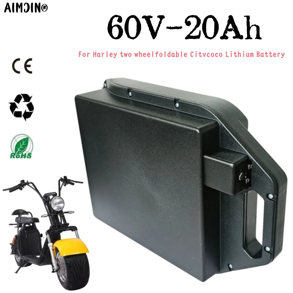 

Аккумулятор Harley Citycoco, электрический аккумулятор 60 В, 20 Ач для мотоцикла Harley 250 Вт ~ 1500 Вт, водонепроницаемая литиевая батарея + зарядное устройство 67,2 В