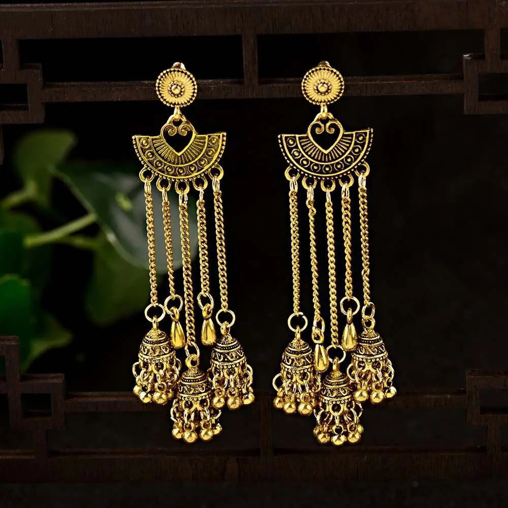 Boho Elegant Long Tassel Indian Gypsy Metal Gift For Women Carved Totem Drop Earrings Jewelry Dangle Earring Studs Earrings