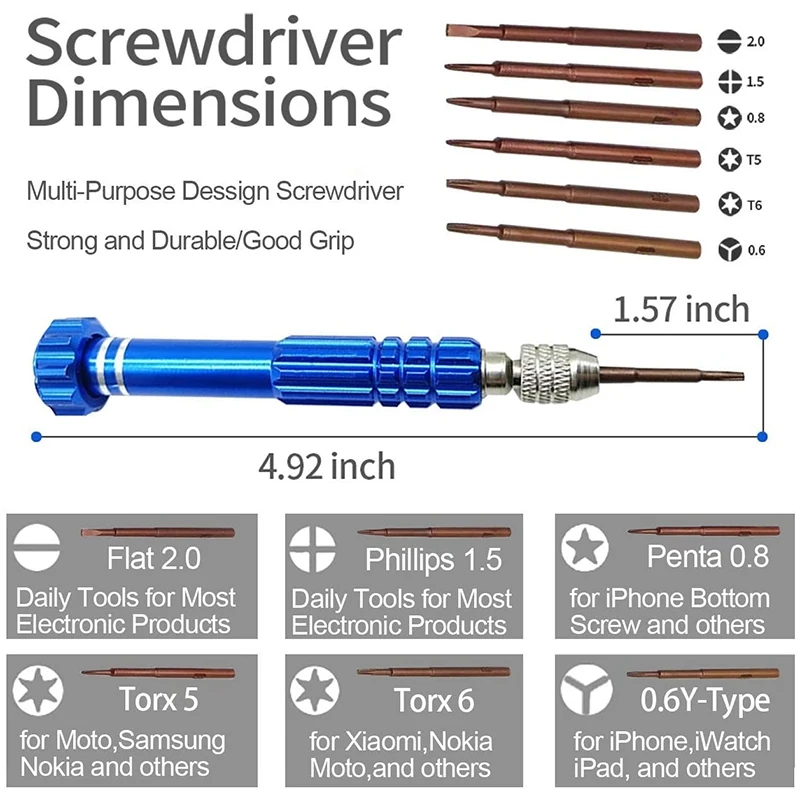 Kit de destornillador pequeño magnético 6 en 1, juego de destornilladores pequeños, Mini tornillos perfectos para teléfonos móviles, reloj, gafas, Etc.