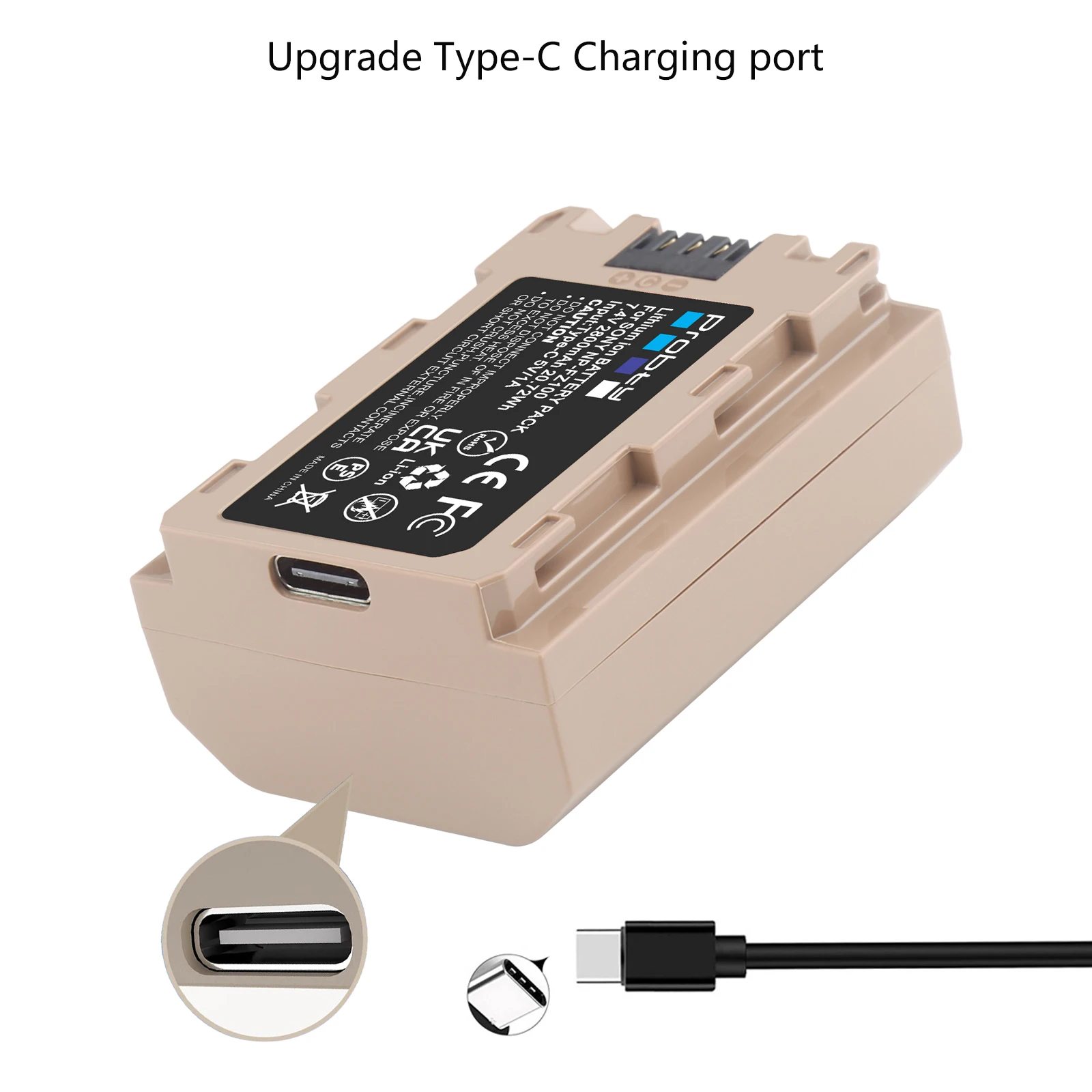 2800mAh NP-FZ100 NP FZ100 Battery with Type-C Charging Input for Sony Sony FX3, a1, a9, a9 II, a7R III, a7R IV, a7S III, a7 III