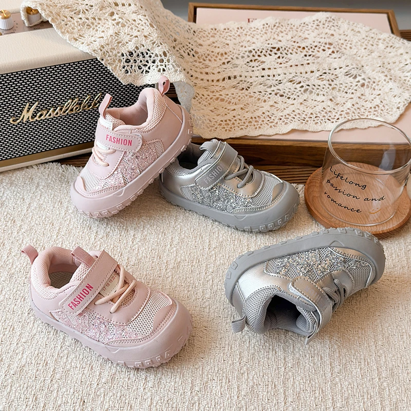 Kids Running Shoes Mesh Breathable Girls Princess Casual Shoes Hook&loop 2026 Brand New Children Sports Shoes Toes Capped Soft
