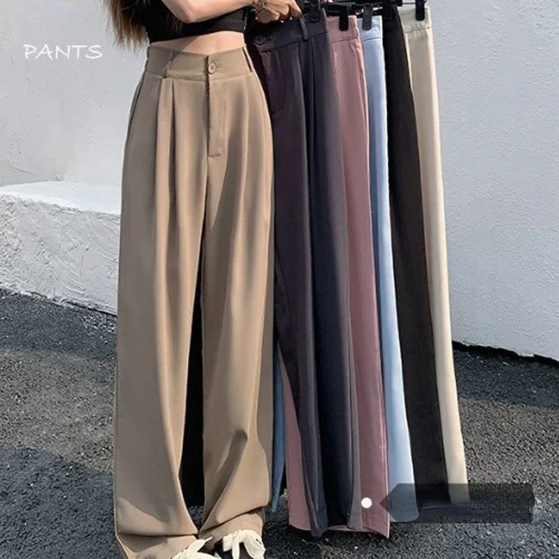 Women Suit Pant Clothing Elastic High Waist Straight Pants Casual Loose Solid Commuting Simple Plus Size Trousers Autumn Winter