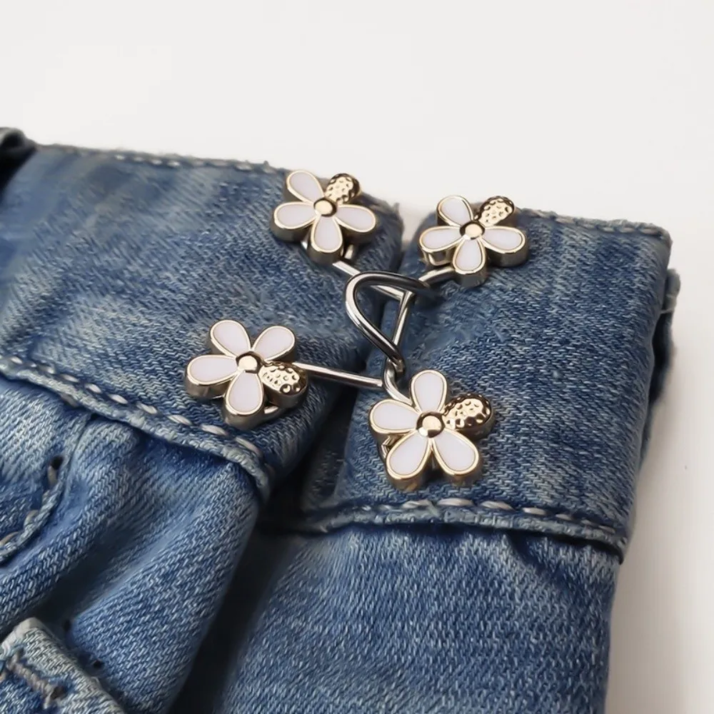 No Sewing Required Adjustable Tightener Waist Buckle Removable Nail-Free Waist Button Fastener Reusable Flower Design