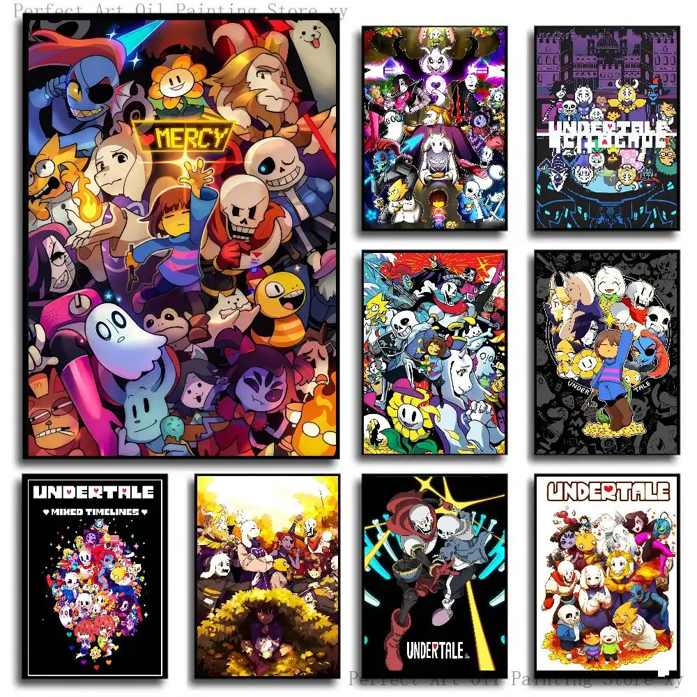 Hot Video Game U-Undertale Poster Self-adhesive Art Room Entrance Restaurant Wall Decor Art Painting