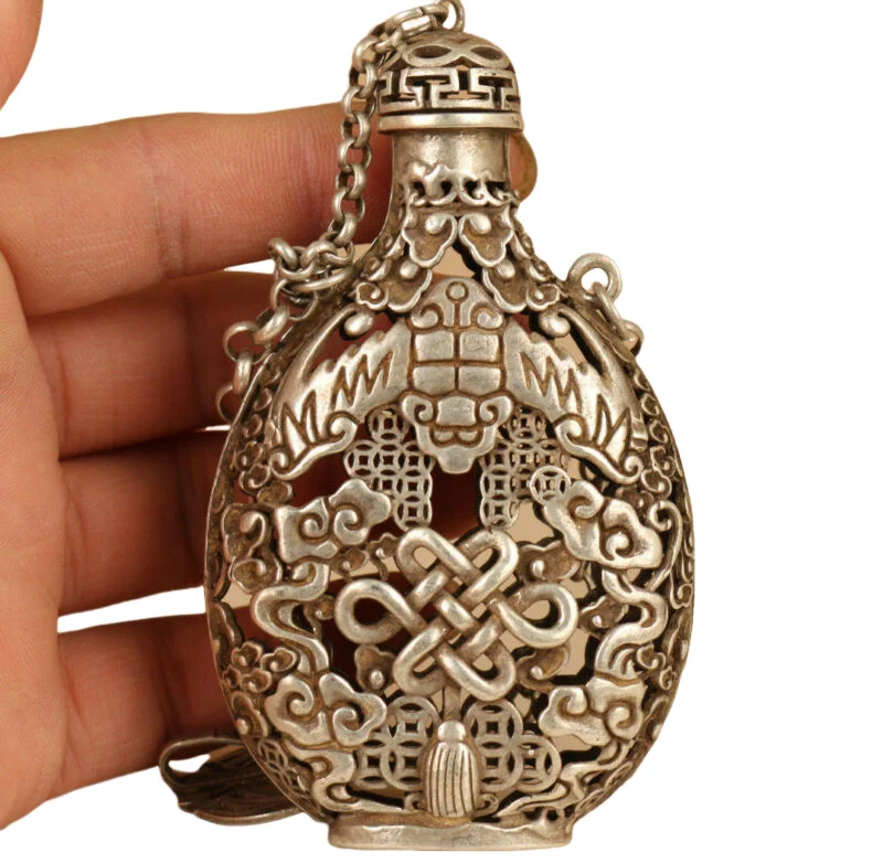 

Rare Chinese Tibet-silver Copper Hand solid Carved Bat Statue Snuff Bottle