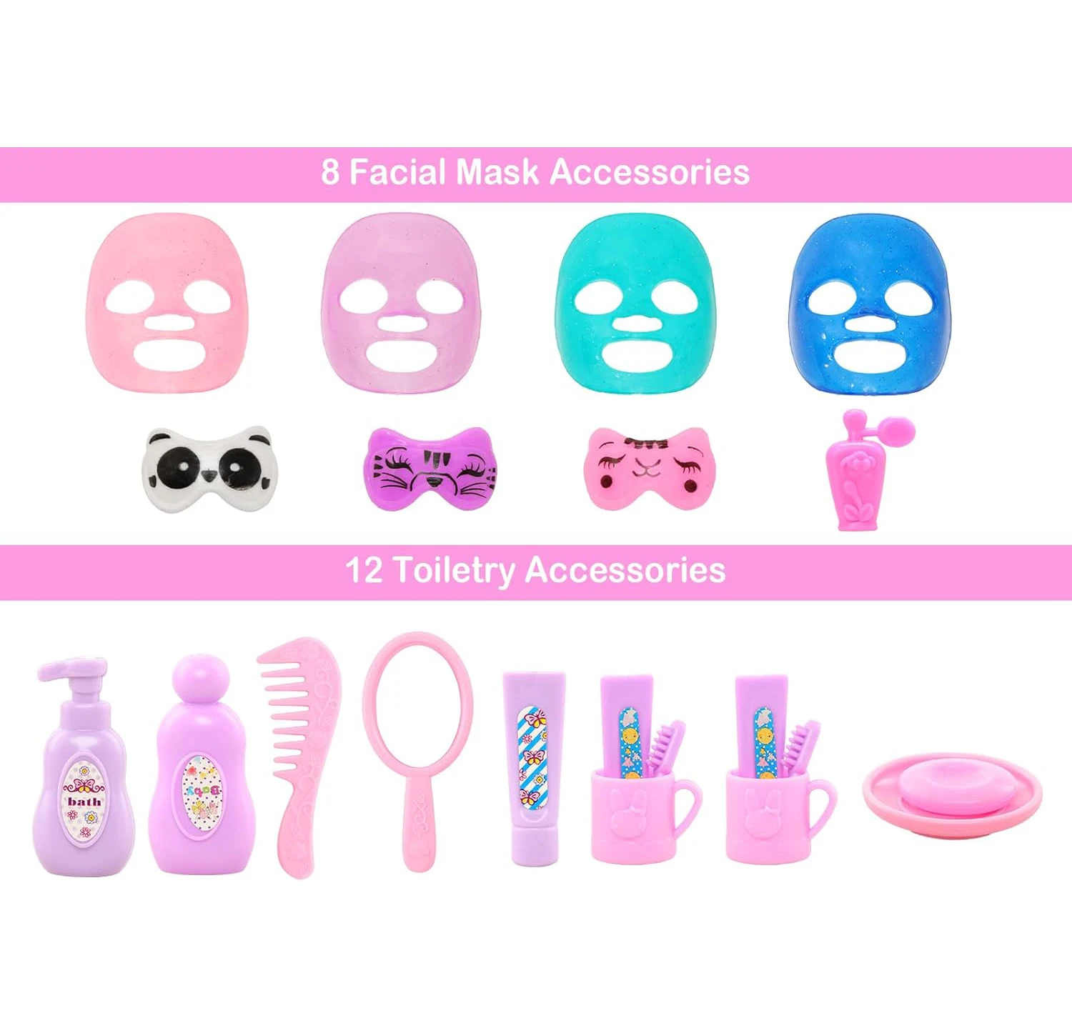 Doll Sleeping Clothes Accessories 23 Pcs = 3 Sets Bathrobes Pajamas Bath Towel 12 Toiletries, 8 Accessories for 11.5inch Dolls