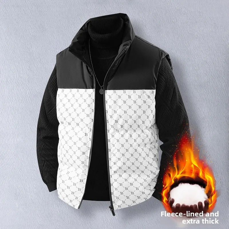 

A Loose-fitting Men's Vest for Autumn and Winter Sleeveless Cotton Jacket New Stylish Men's Letter-printed Stand-up Collar Coat