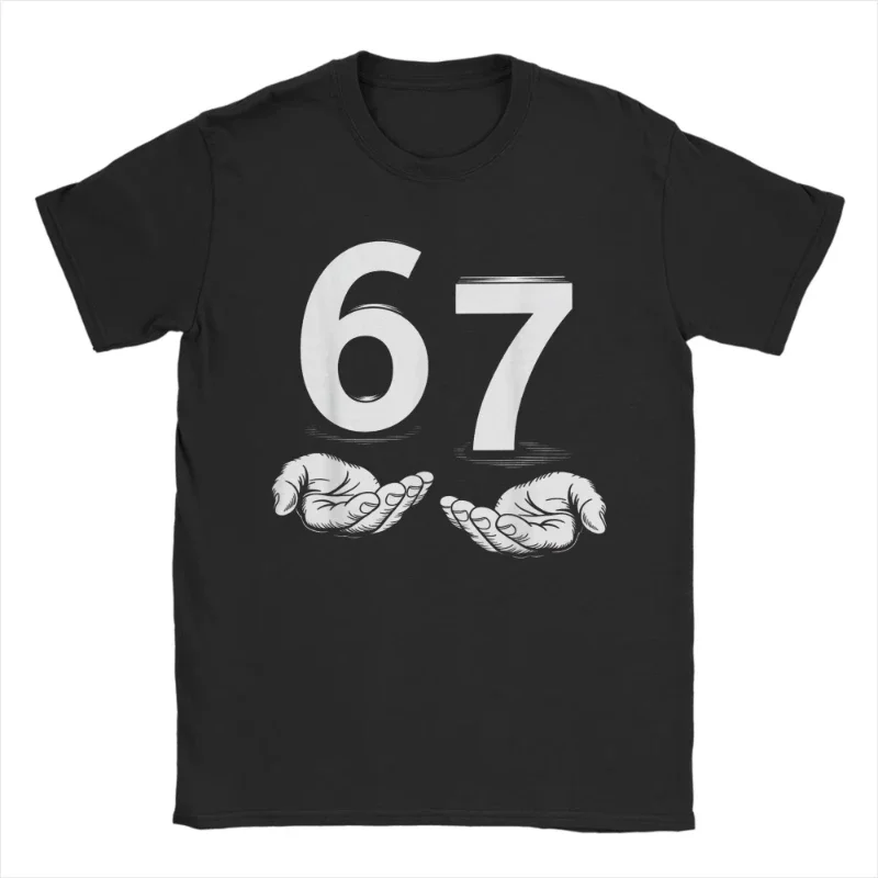 European and American Men T-Shirts Funny Six Seven 67 Meme Gen Alpha Slang 67 Hands Vintage Cotton Tees Short Sleeve T Shirts