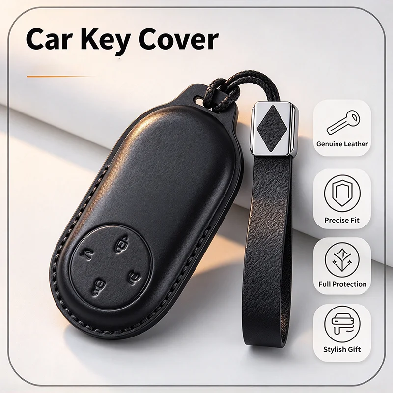 Top Layer Cowhide Car Key Fob Cover Case Protective Shell Buckle For Stelato S9T S9 G9 2026 Lanyard Rope