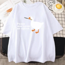 Murder Duck Goose Funny Sarcastic Peace Was Never An Option Printing T-Shirt Cute and Interesting Round Neck Loose Fitting Top