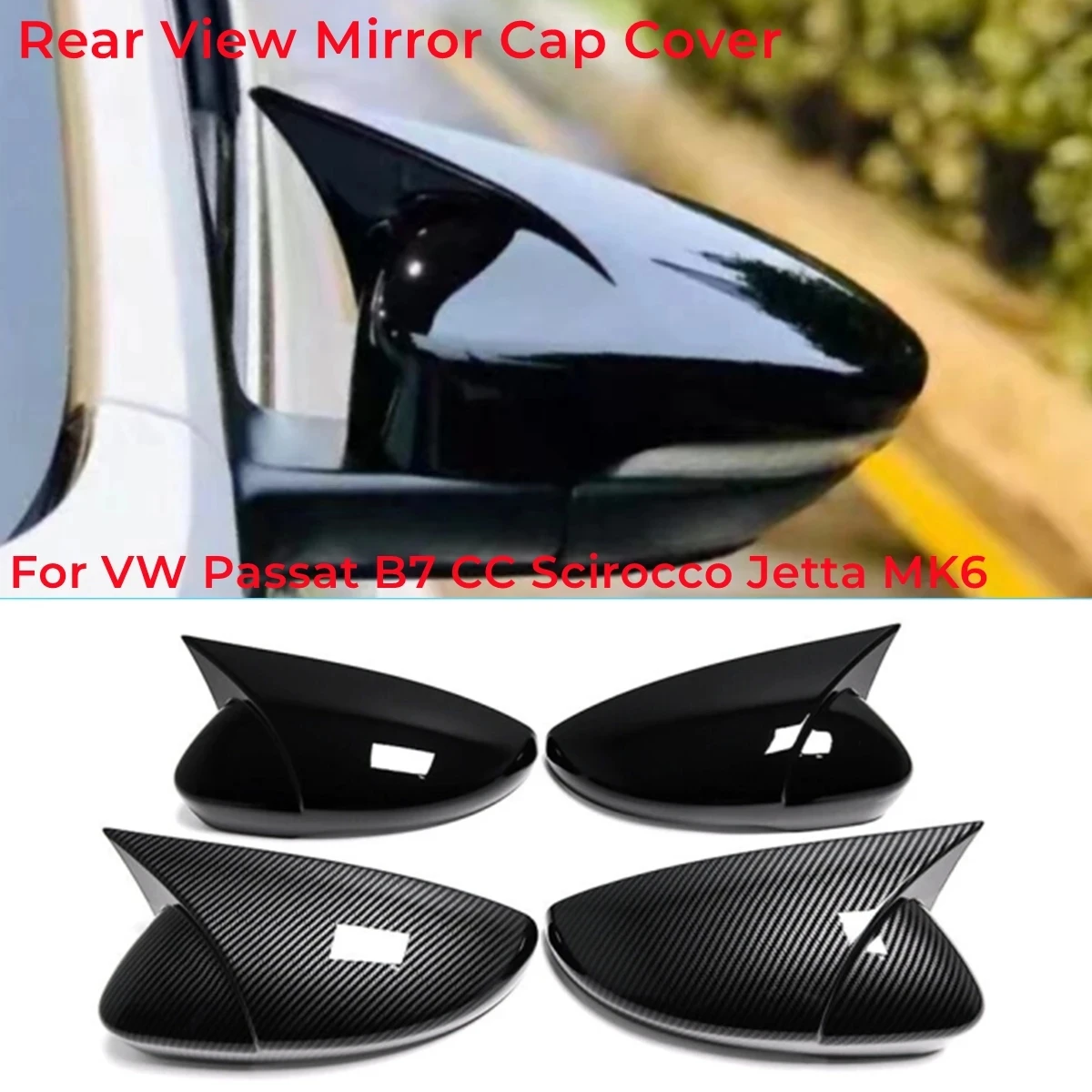 

2Pcs M Style Car Side Wing Rearview Mirror Cover For VW JETTA MK6 Volkswagen Passat B7 Scirocco Beetle CC Eos Add-on Mirror Caps