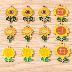 10pcs 19x28mm Cute Flower Charms Enamel Sunflower Charms Pendants for Jewelry Making Earrings Necklaces DIY Crafts Accessories