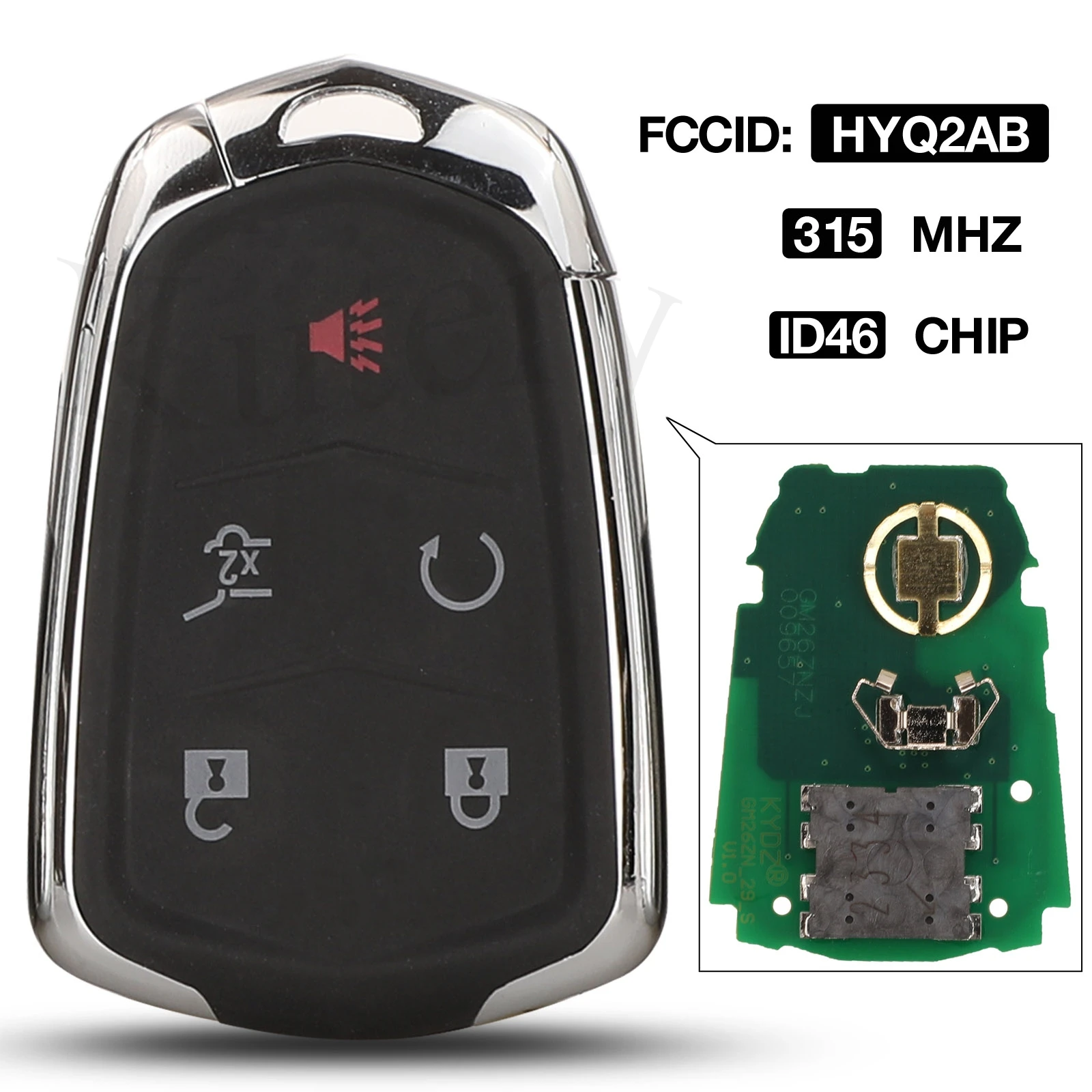 

jingyuqin 5 Buttons FCCID HYQ2AB ID46 Chip 315MHZ Smart Remote Car Key Fob For Cadillac SRX 2015 2016 2017 2018 2019