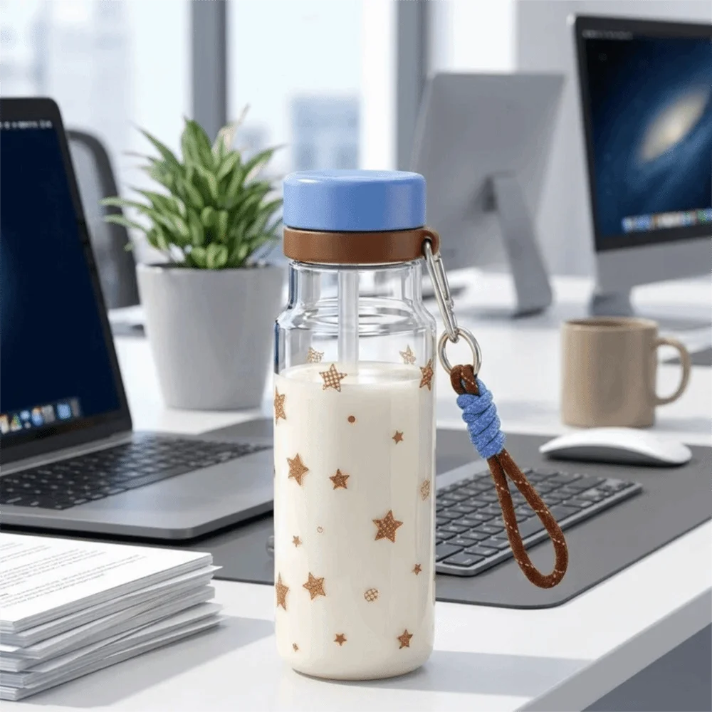 

Leak-Proof Plastic Water Bottle Transparent Star Pattern Straw Cup Large Capacity Anti-Fall Portable Sports Kettle Travel
