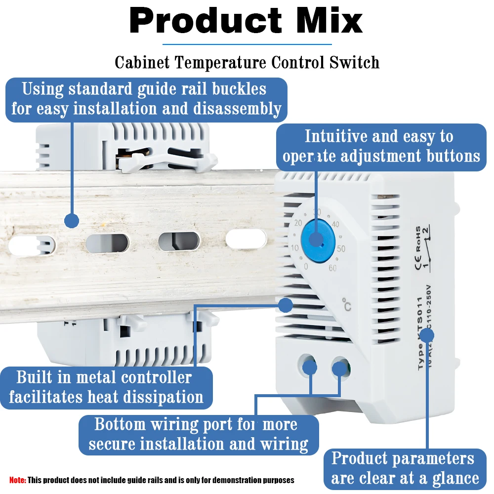 DIN Rail Cabinet Temperature Controller Industrial Thermostat KTO011 KTS011 0 to 60 Degree Centigrade Mechanical Thermoregulator
