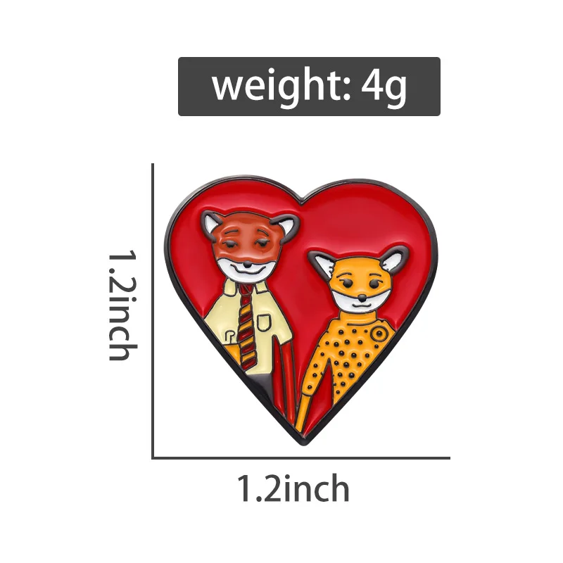 Comedy Movies The Fantastic Mr Fox Couple Love Brooch Enamel Pin Funny Heart Badge Lapel Jewelry Gift for Fans Wholesale