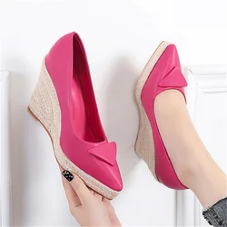 Fashion Fisherman Shoes Thick Jute Sole Platform 10cm Super High Heel Pumps Low Cut Pointed Toe Wedge Shoe Woman Espadrilles