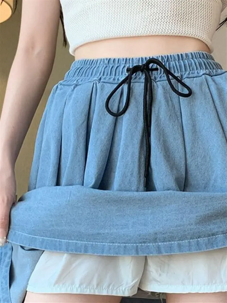 

Свободная женская джинсовая юбка А-силуэта миди с эластичной талией, больших размеров, летняя модная одежда для женщин больших размеров