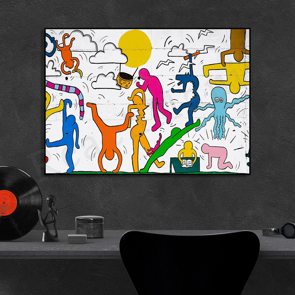 

graffiti street wall art prints, kids drawing dancing figures, street art urban prints, living room wall art posters