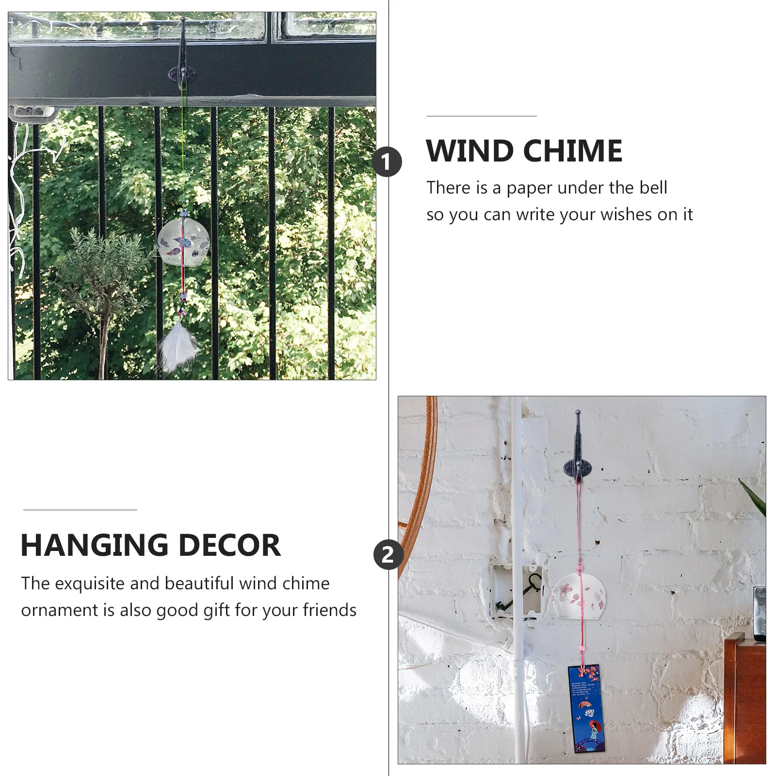 

2Pcs Glass Wind Chime Decorative Hanging Bell for Living Room Bedroom Window Indoor Outdoor Relaxation Gift Idea
