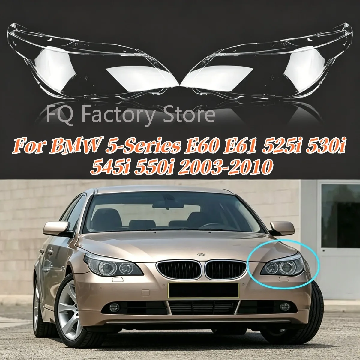 

For BMW 5-Series E60 E61 525i 530i 545i 550i 2003-2010 Car Headlight Cover Cap Headlamp Shade Head Lamp Headlight Lamp Cover