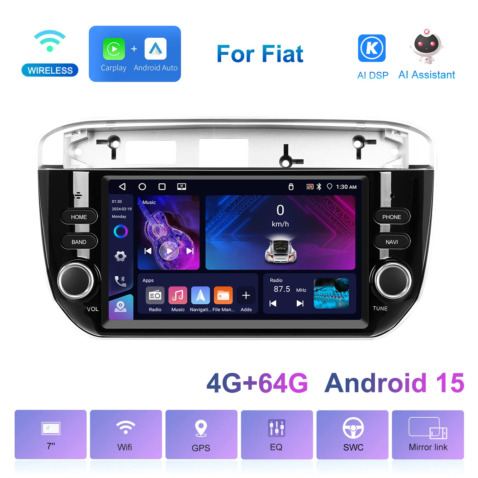 Podofo 2DIN 4+64G Android Autoradio für FIAT Punto 2012–2016 Auto-Multimedia-Player Carplay Android Auto GPS Mirror Link USB – Detail 3