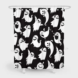 Halloween Kids Shower Curtains Spooky Ghost Cute Funny Cartoon Ghosts Icons Black and White Fabric Home Bathroom Shower Curtain