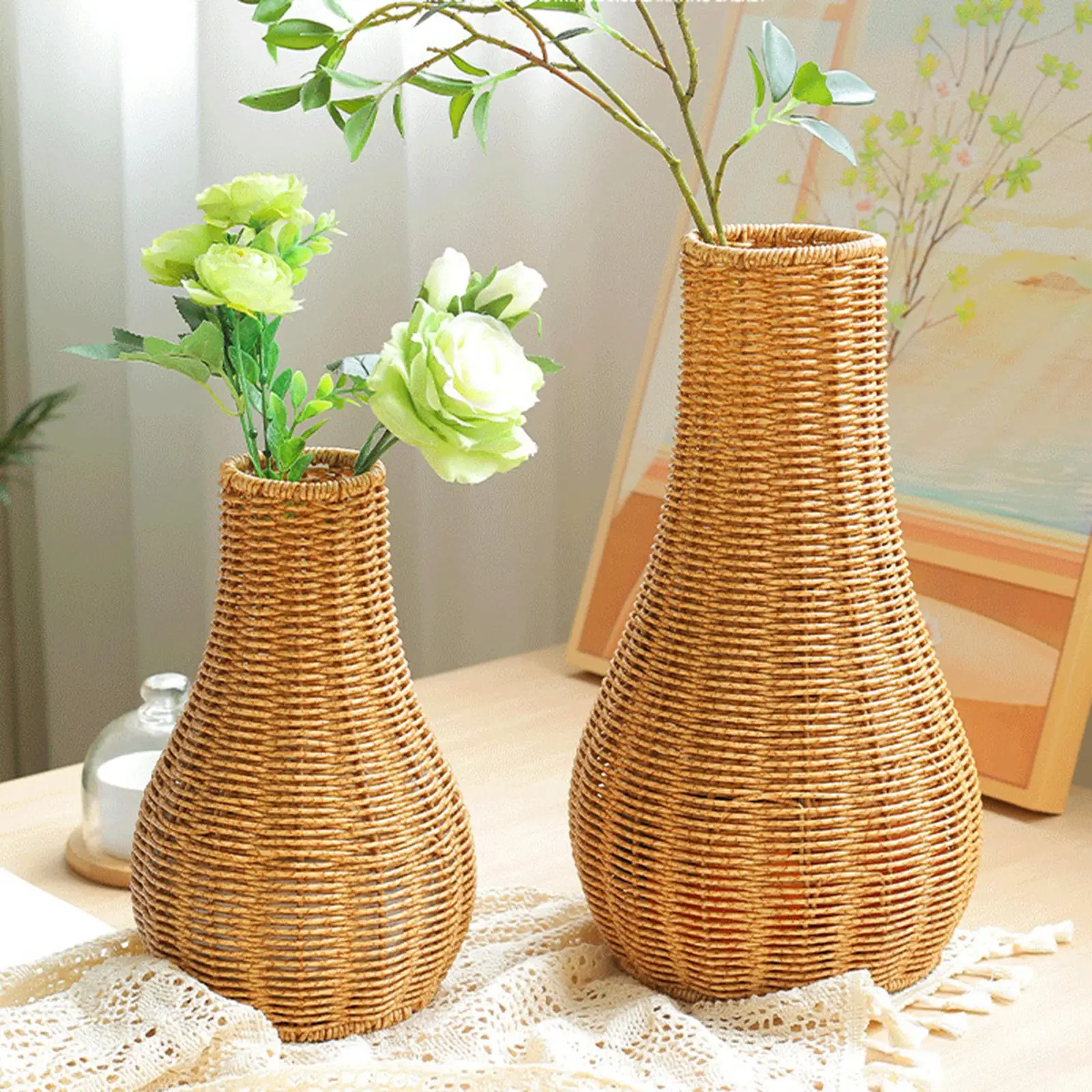 1Pc Imitation Rattan Woven Flower Vase Handmade Plastic Plant Flower Pot Flower Arrangement Containers for Home Table Decoration