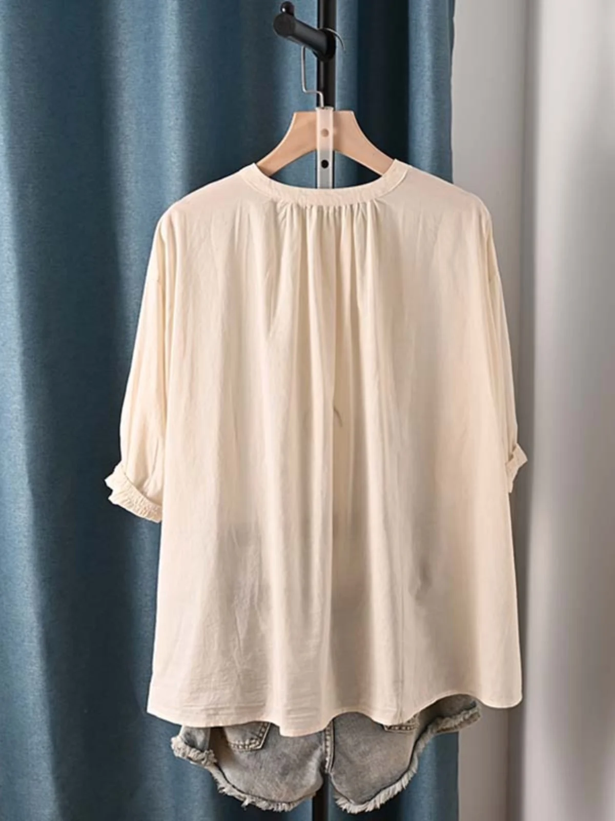 New Summer Cotton Half Sleeve Shirt Stand Collar Embroidery Lace Top Mori Girl Casual Sweet Loose Blouse 2024 Autumn T46843QM