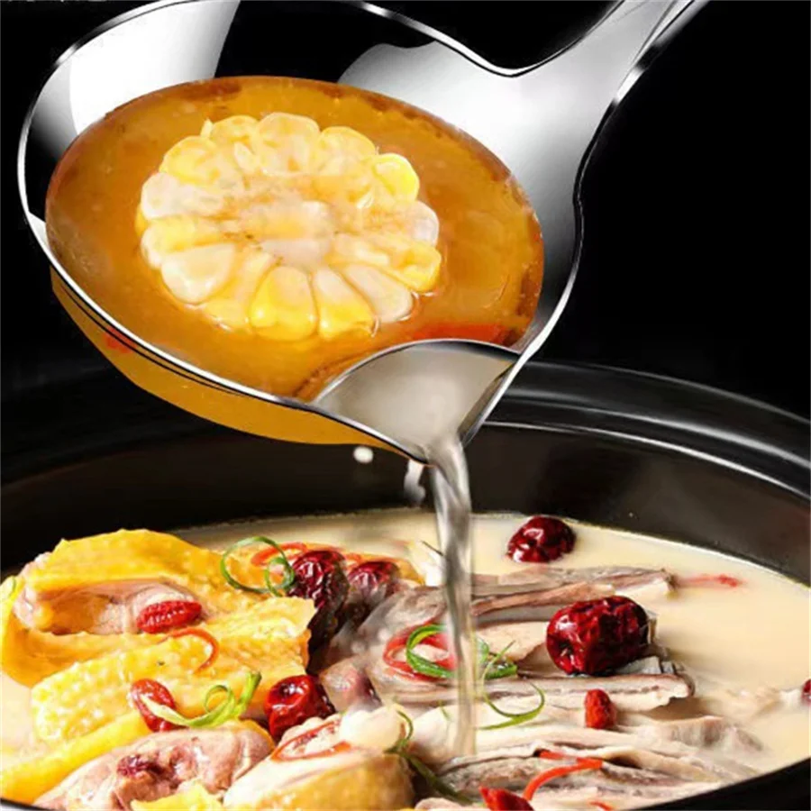 Stainless Steel Soup Fat Oil Separator Ladles Skimmer Spoon Soup Colander for Kitchen with Heat Insulation Anti-scalding