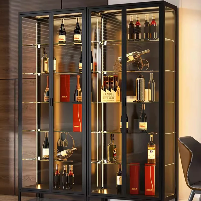 

Luxury Display Bar Cabinet Wine Rack Metal Glass Antique Storage Bar Cabinet Wine Rack Tall Shop Armoire Drinking Bar Furniture