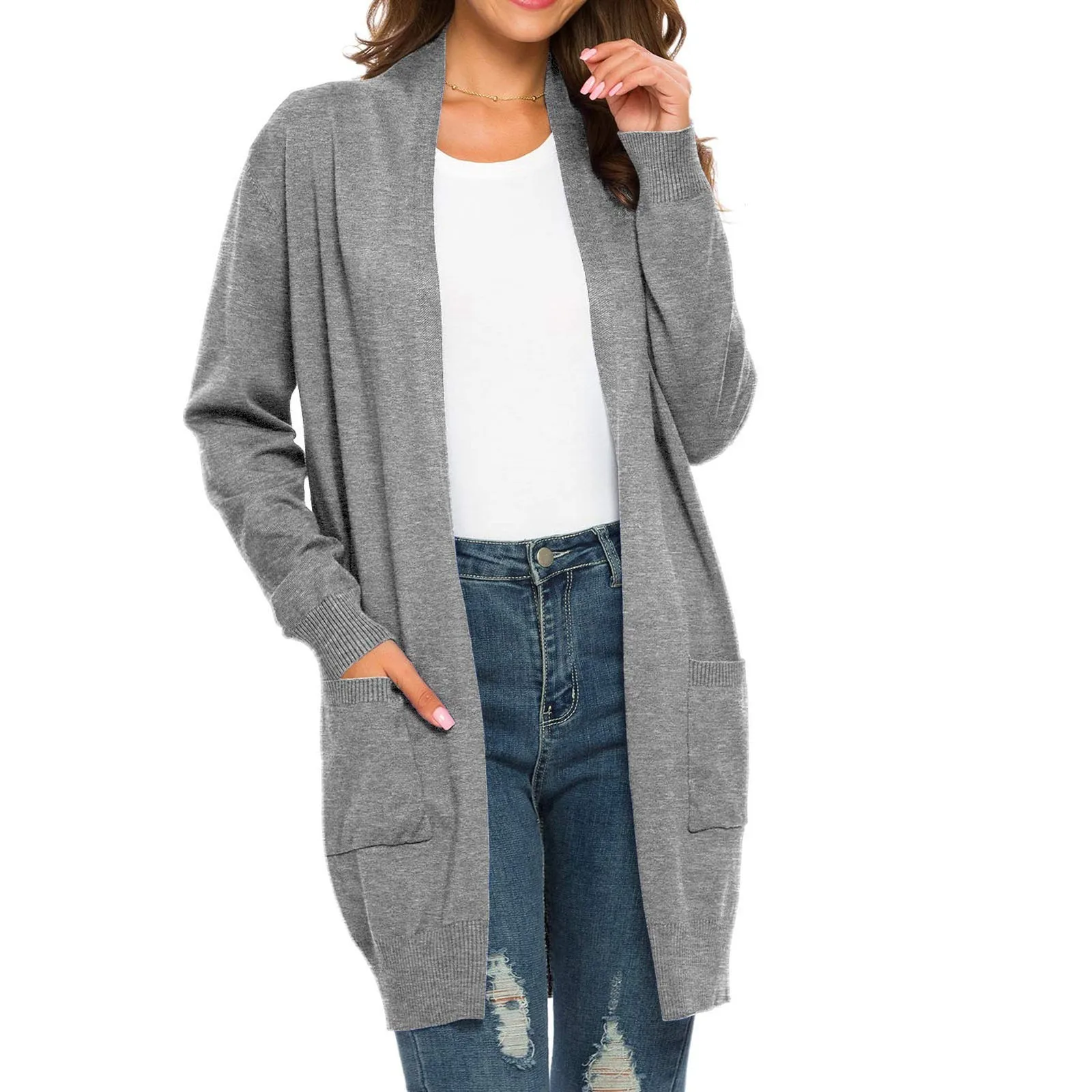 Women\'s Cardigan Sweater Fall Open Front Knit Oversized Cardigans Duster Coat with Pockets