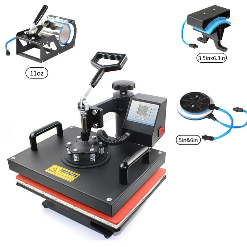 Heat transfer hot stamping machine 38*38 5-in-1 multi-functional combination  hat clothes cup shake head heat press machine