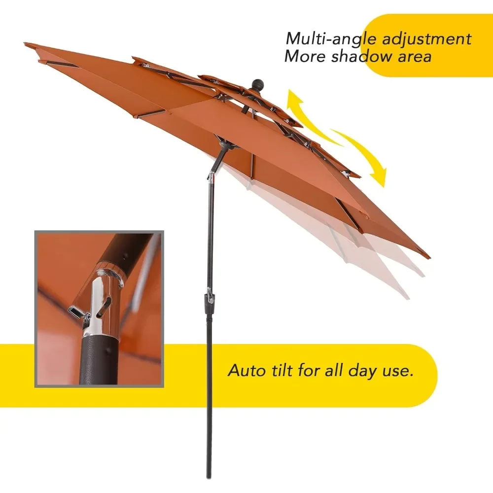 Ombrellone parasole con palo in alluminio a 3 livelli e 8 nervature robuste, ombrelloni da tavolo per Patio di mercato con inclinazione automatica, ombrellone da 10 piedi