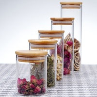 300ml Clear Glass Jar Airtight Wood Lid Food Storage Containers Glass Tea Jar Sealed Canisters Home Storage Bottles Jars Dry