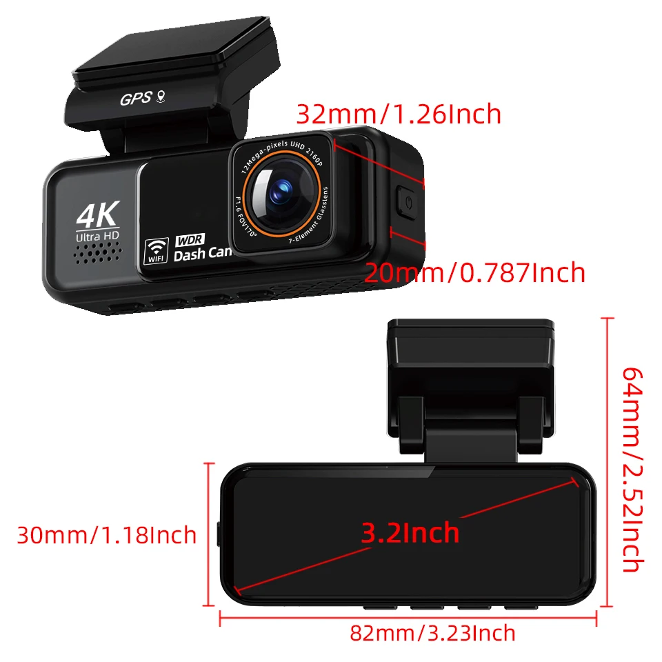 Видеорегистратор Acceo 4K, WIFI, автомобильный видеорегистратор, двойной объектив, передняя 4K и задняя часть, 2,5K, поддержка GPS-камеры заднего вида, ночное видение, 24 часа, парковка