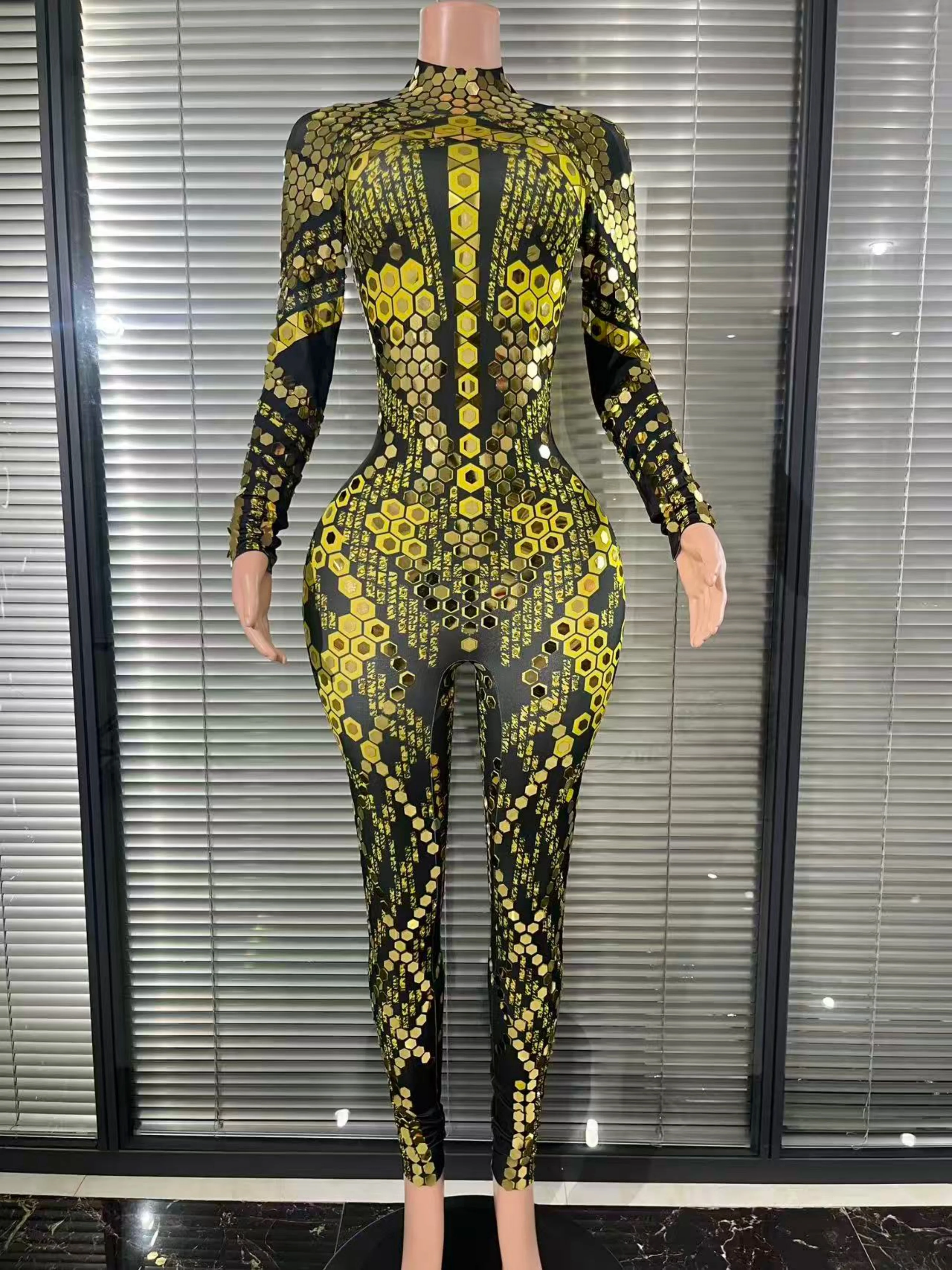 

Glamorous Celebrate Party Sequins Rhinestones Skinny Jumpsuit Sexy Nightclub Performance Dance Costume Show Stage Wear