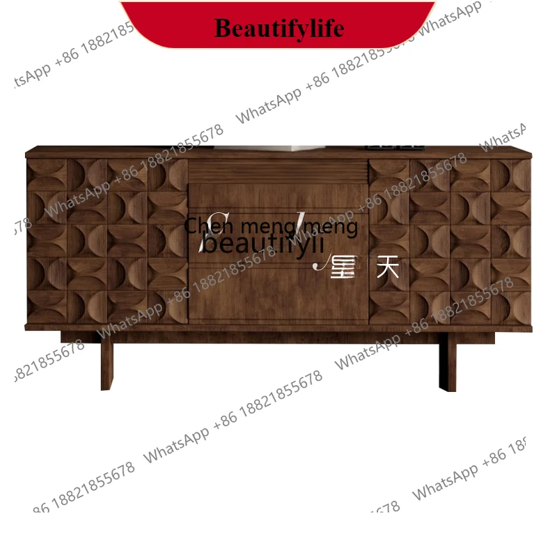 

G153 Medieval creative chest, living room walnut color locker, light luxury wood color dining side cabinet