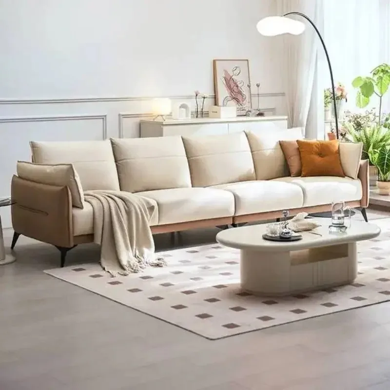 Large Filler Beige European Sofa Water Proof Wood Modular Lazy Double Sofa Salon Recliner Modern Couch Wohnzimmer Home Furniture