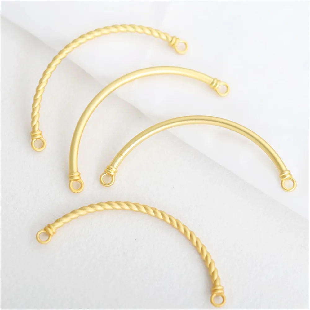 18K Gold-coated Matte Gold Smooth Threaded Double-Ring Link Rod, Elbow Bracelet, Handmade DIY Jewelry Accessories Material