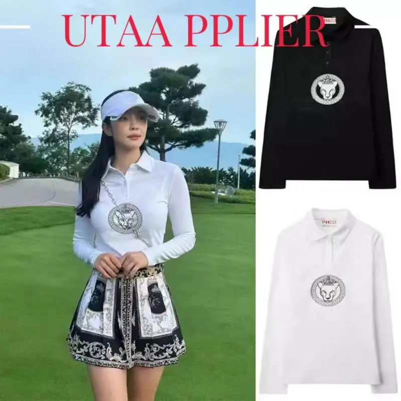 2025 Spring And Autumn New Golf Women's Long-sleeved T-shirt Fashion Lapel Simple Printed Golf Top