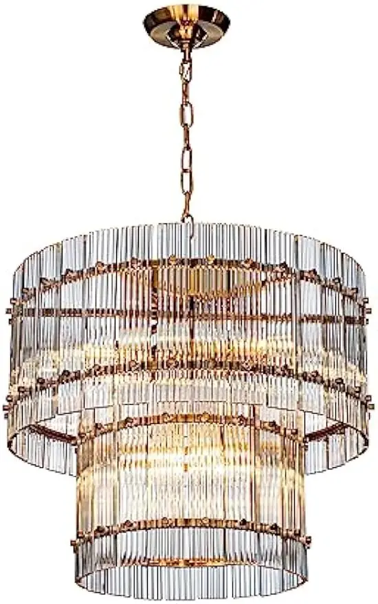 Modern and Contemporary Classic Antique Gold Two-Tier Round Glass Chandelier lamps for living room