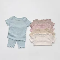 2024 Summer New Baby Cotton Breathable Clothes Set Infant Short Sleeve Tops + Shorts 2pcs Suit Kids Solid Pajamas Baby Outfits